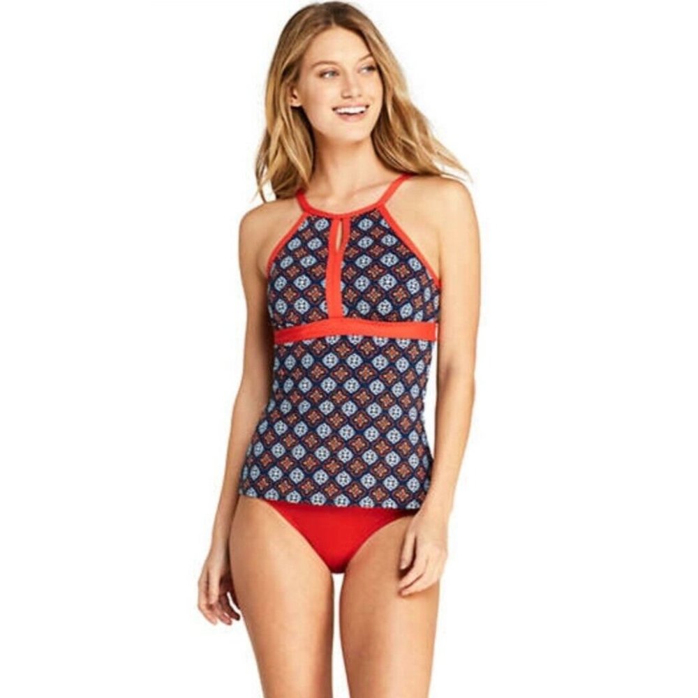 NEW Lands End Keyhole Tankini Top Blue Sea